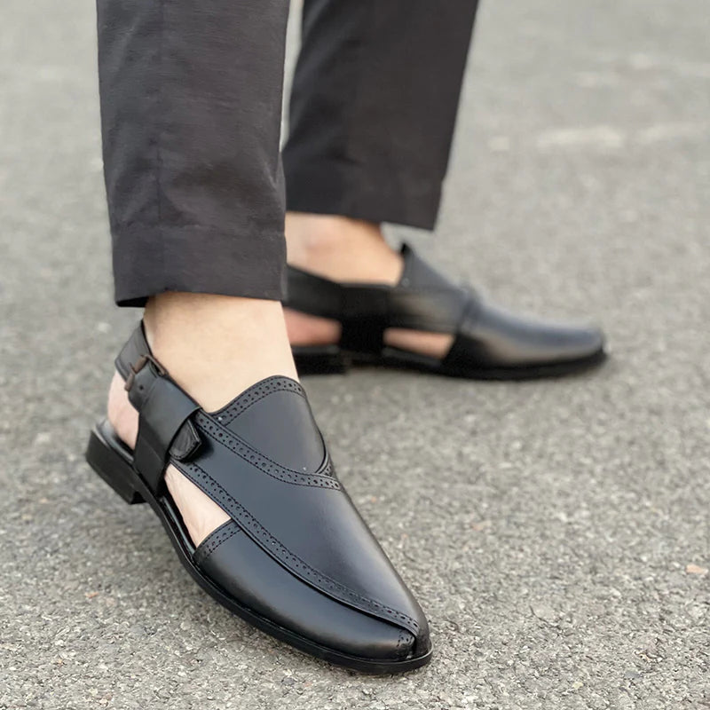 Lorenzy Pure Handmade Kheri/Peshawari Chappal-1518 Black