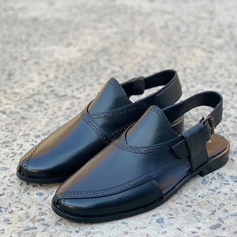 Lorenzy Pure Handmade Kheri/Peshawari Chappal-1518 Black